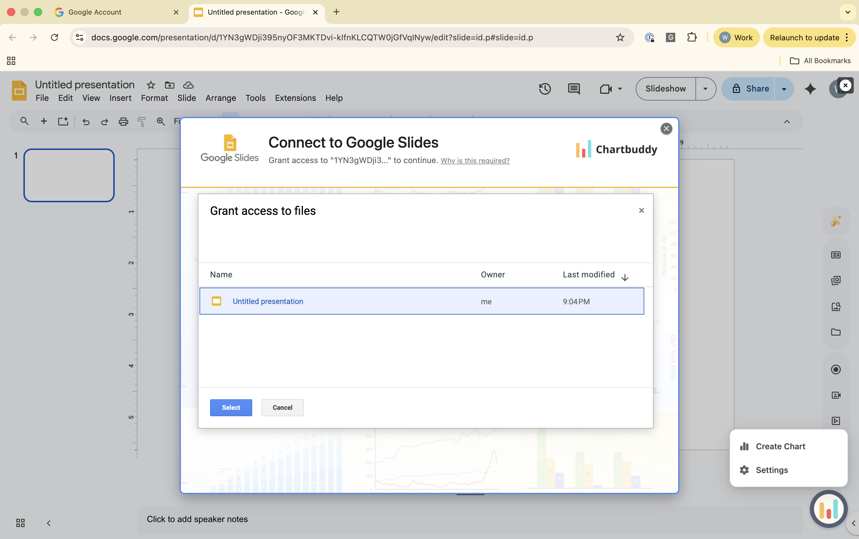 Google Drive picker to grant access to the current presentation